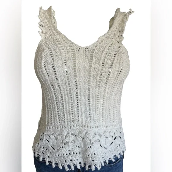 Mango White Crochet Tank Top Small - Picture 1 of 3